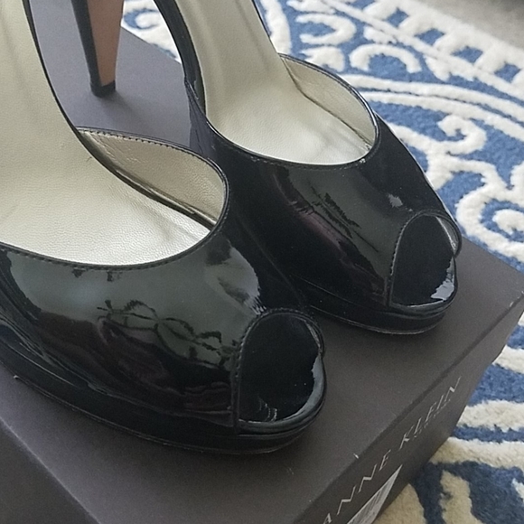 Anne Klein Black Patent Peep Toe Pumps - Picture 3 of 6